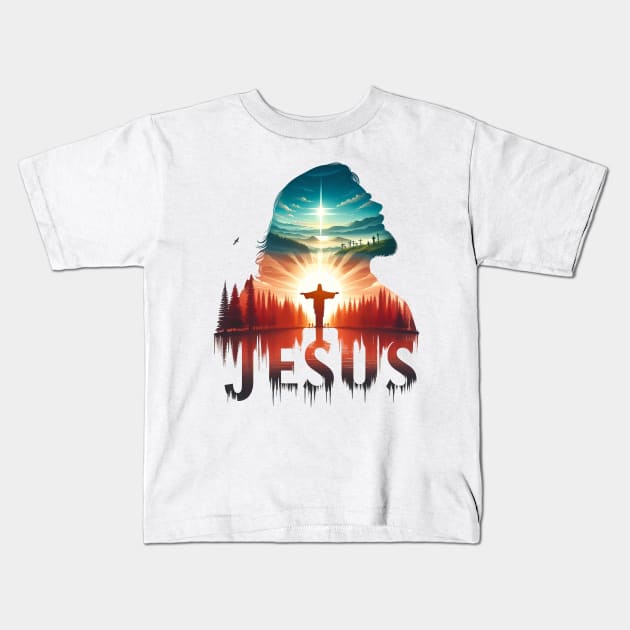 Christian Tshirt Design Siluet Jesus Christ Kids T-Shirt by Javacustoms